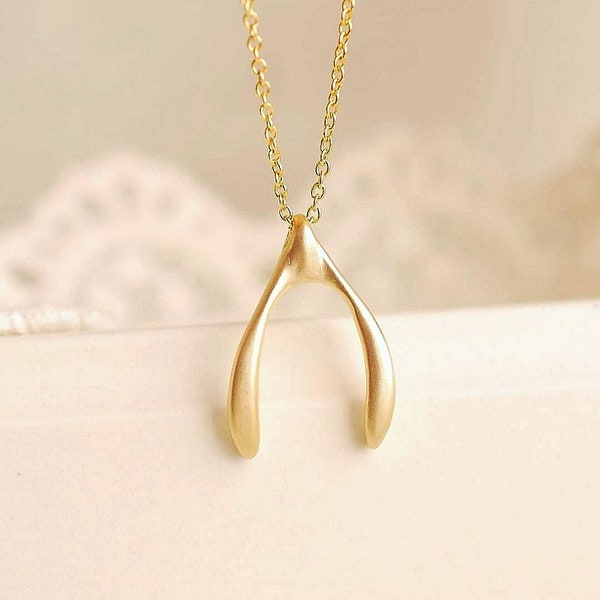 18k Gold plated lucky wishbone pendant necklace