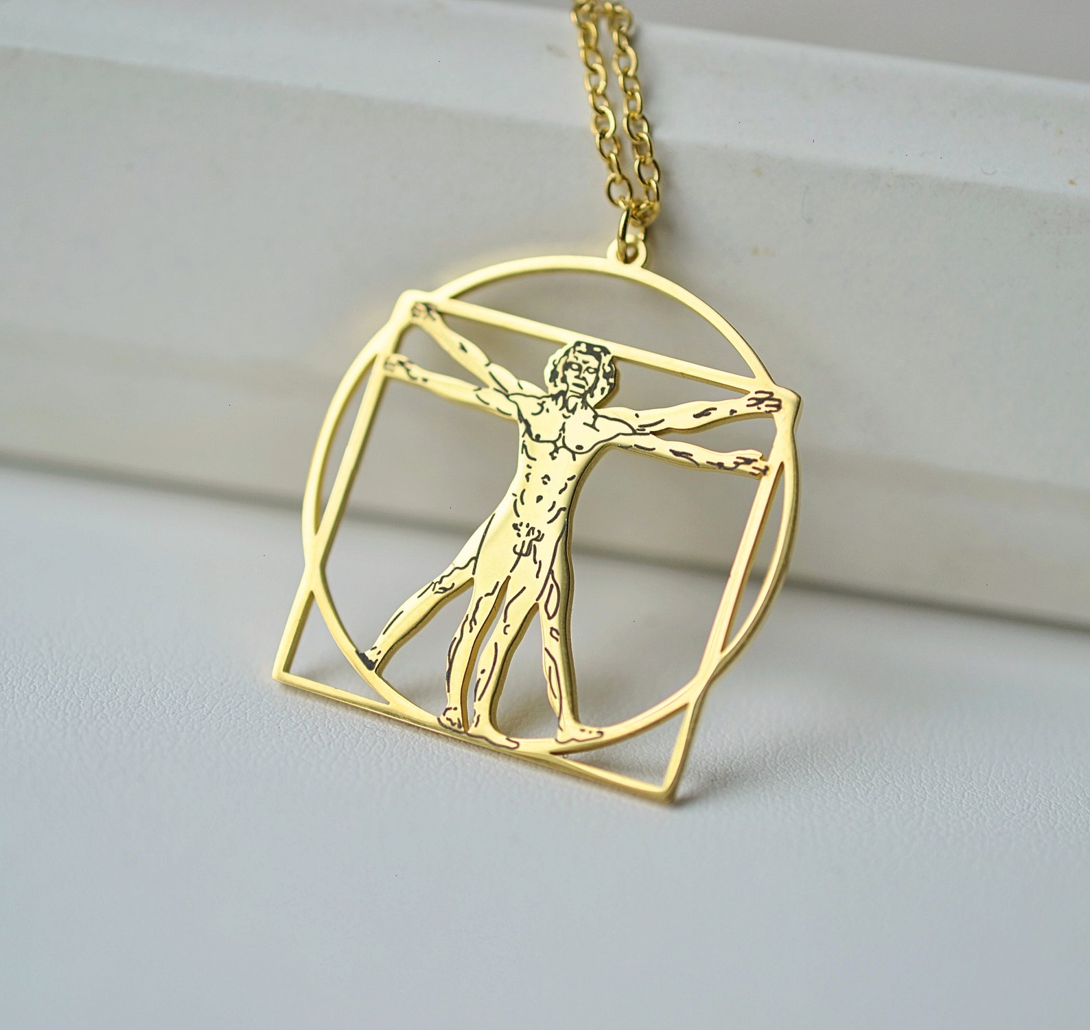 Gold Da vinci necklace The Vitruvian Man necklace Da Vinci Etsy