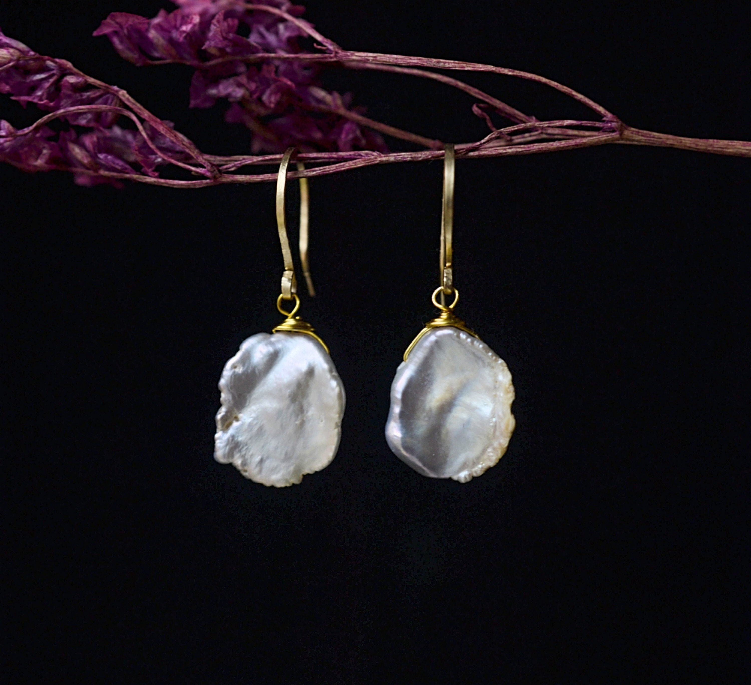 Große flache Keshi Perlen Ohrhänger Keshi flache weiße | Etsy