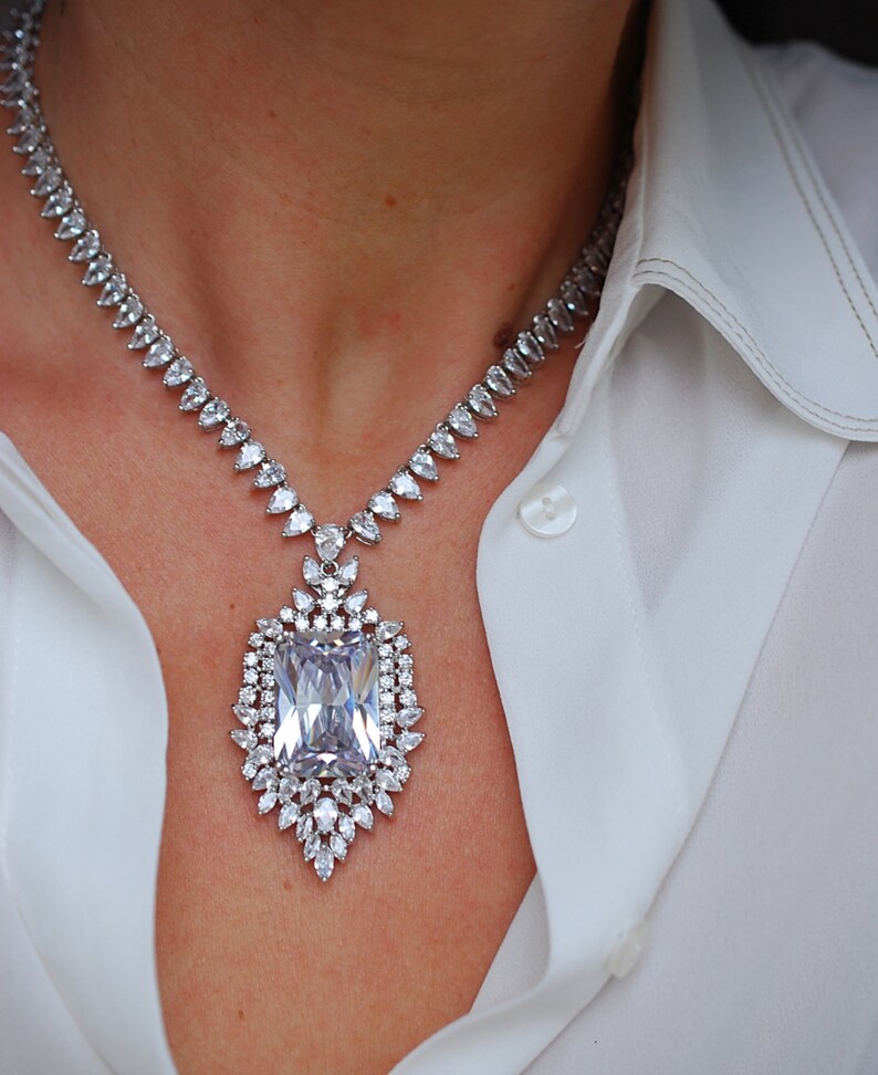 statement necklace zirconia paved earrings 18k Etsy