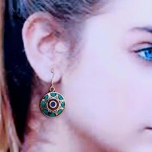 top class impression turquoise earrings,coral earring,blue lapis lazuli earring,silver plated earring,nepali earring,valentine special gift.