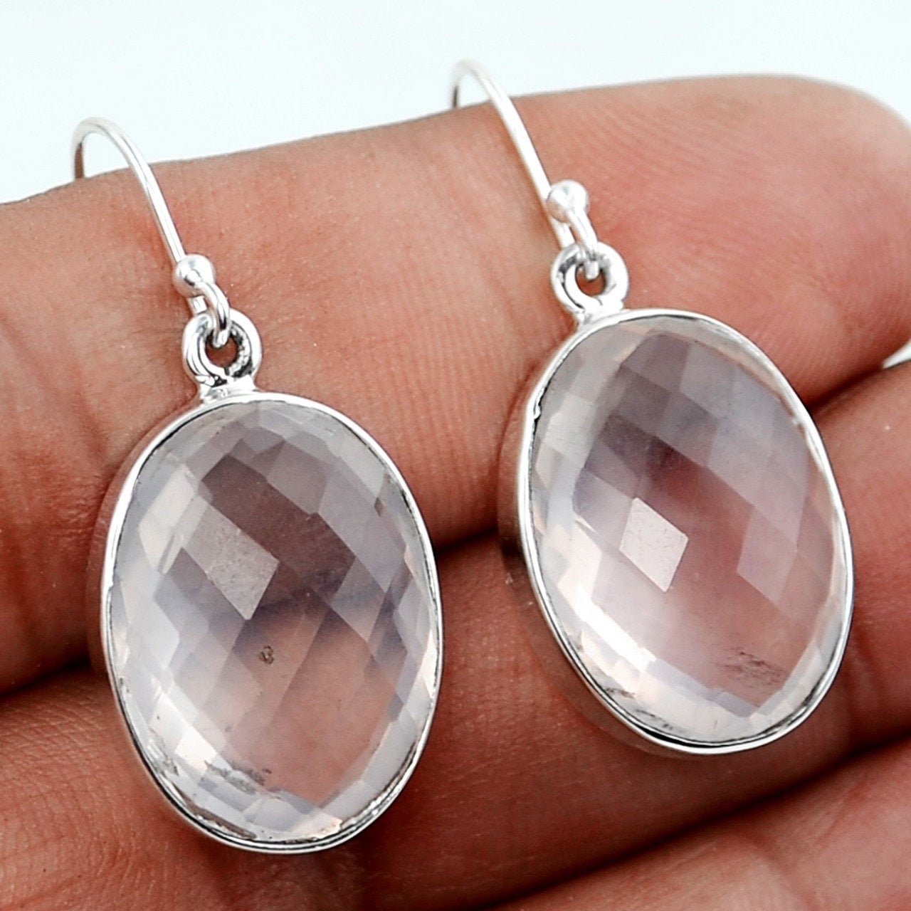 Pink Rose Quartz Sterling Silver Overlay 10 Grams Earring 2 Long Gorgeous