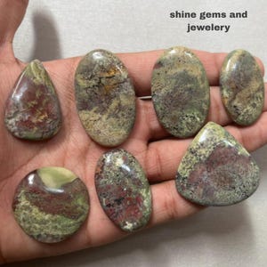 Natural rainforest Jasper - Bulk jasper Cabochon Lot - Green Brown Gemstones for Jewelry Making - Polished Loose Stones - Wholesale price.