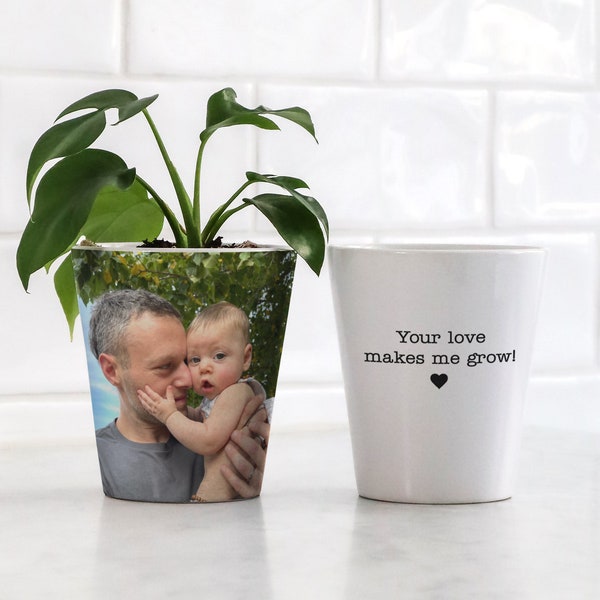 Personalised Photo Plant Pot Gift With Custom Note For Dad - Birthday, Father's Day, Anniversary, Housewarming, Gratitude , Christmas Gift