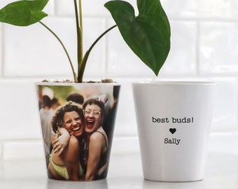 Personalised Photo Plant Pot Gift With Custom Note For Your Best Friend - Custom Birthday, House Warming, Wedding, Christmas, Thank You Gift