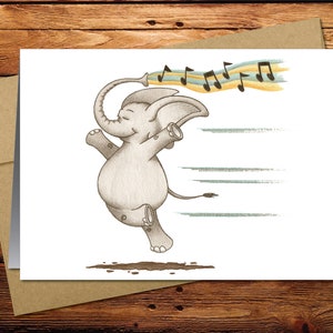 Éléphant de danse, cartes de voeux, cartes de voeux vierges, carte d’amitié, carte d’animal, carte faite à la main, carte d’éléphant