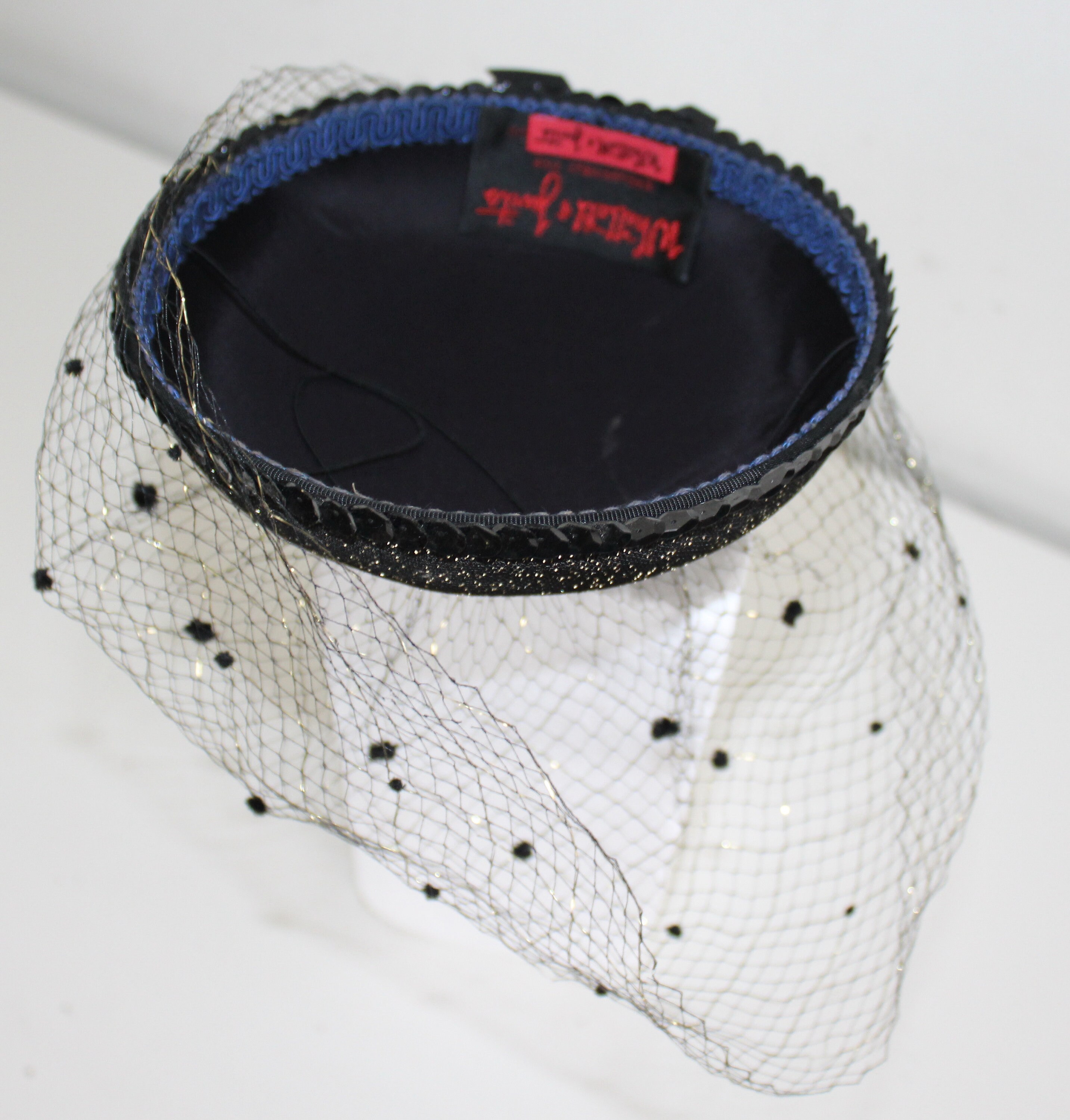 Vintage Whittall & Javits Black Hat Pleated Bow Netting Veil