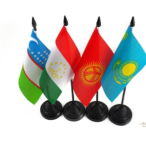 Table Flag with stand mini two sided Uzbekistan Kyrgyzstan Kazakhstan Turkmenistan Tajikistan Kazakh Kyrgyz Tajik Central Asian country gift