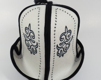 Étnico kirguís kalpak sombrero gorra fieltro vellón terciopelo nómada bordado qalpaq hombres jinete folk sombreros tradicional fieltro ropa tocado