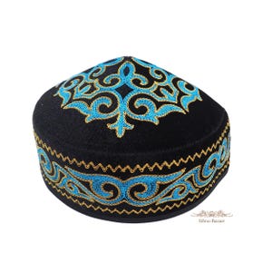 Embroidered man hat 57-58cm kufi kipa skullcap takke cap pillbox kuchi taqiyah tubeteika kente kofi topi fez ethnic yoga vegan headwear gift