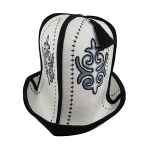 Kalpak ethnic Kyrgyz tribal man hat felt fleece nomadic embroidered qalpaq bucket cap Kyrgyzstan headwear nativity traditional clothing gift