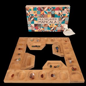 Juego Mancala multijugador para 2, 3 o 4 jugadores, tablero de madera de bambú, estrategia, mankala, kalaha, oware, warri, regalo portátil para niños, adultos y personas mayores