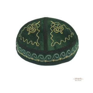 Green velvet hat 63cm XXL kufi kipa kuchi fez taqiyah skullcap smoking topi takke cap kippa kente pillbox vegan tubeteika headwear gift man