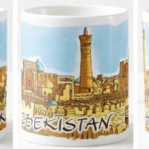 Uzbekistan mug Uzbek girl ceramic tea coffee cup 11oz Flag Bukhara Silk Road camel Central Asia lover travel ethnic souvenir gift idea Xmas