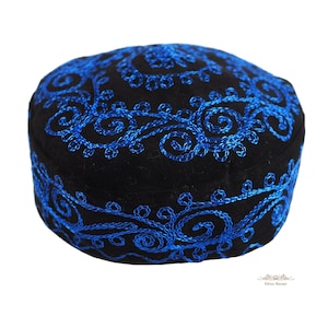 Ethnic navy hat headwear kipa tubeteika tribal fez pillbox kippah taqiya fez kipa kente takke topi cap taqiyah doppi men vegan yoga skullcap