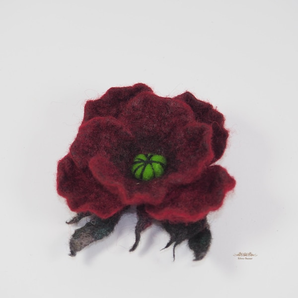 Broche coquelicot en soie laine mérinos fleur fleur feutrée nunofelt bijoux épingle fête romantique femmes cadeau sa petite amie mère femme maman soeur