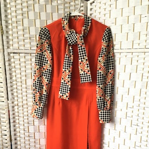 Vtg 1960s/1970s Orange and Navy Polka Dot Dress Intl Ladies Garment ILGWU BCSV 264156 image 1