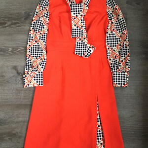 Vtg 1960s/1970s Orange and Navy Polka Dot Dress Intl Ladies Garment ILGWU BCSV 264156 image 7