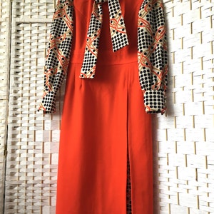 Vtg 1960s/1970s Orange and Navy Polka Dot Dress Intl Ladies Garment ILGWU BCSV 264156 image 2