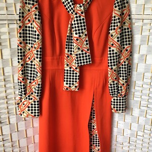 Vtg 1960s/1970s Orange and Navy Polka Dot Dress Intl Ladies Garment ILGWU BCSV 264156 image 4