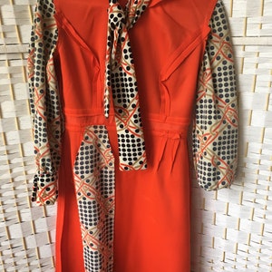 Vtg 1960s/1970s Orange and Navy Polka Dot Dress Intl Ladies Garment ILGWU BCSV 264156 image 9
