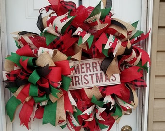 Red Truck Wreath, Merry Christmas, Font Door, Holiday Wreath, Holiday Decoration