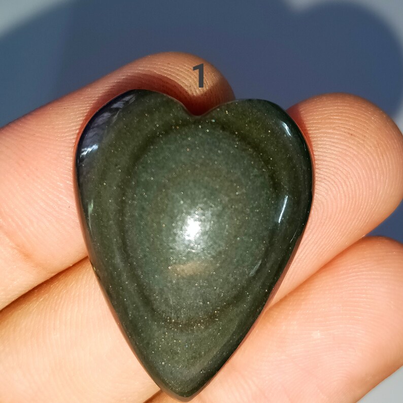 Black Obsidian Heart Natural Cabochon Semi Precious Gemstone