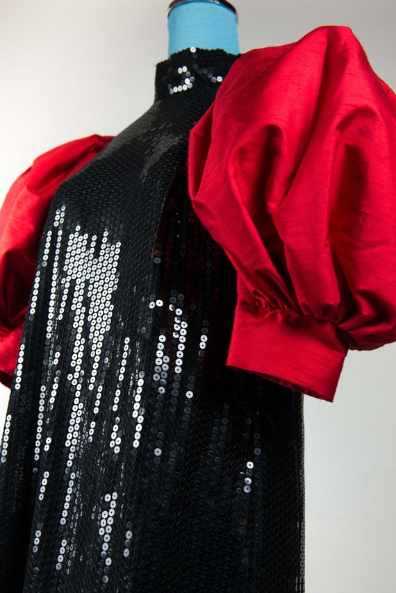 Vintage 80s sequin dress unique with red silk slee