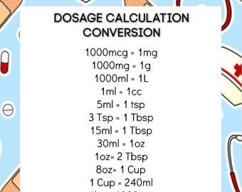 Nurses Conversion Charts - Etsy UK