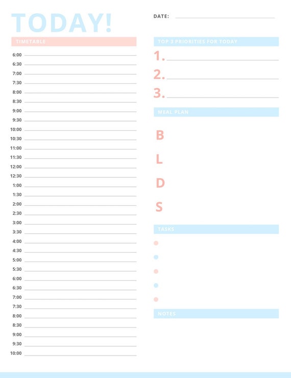 Printable PDF Hourly Daily TO DO List and Tracker - Etsy