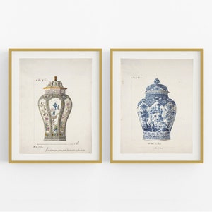 Set of Two French Chinoiserie Vase Art Prints /  Art / French Art / Wall Decor / Asian Art / Chinoiserie Art / Chinoiserie / Art