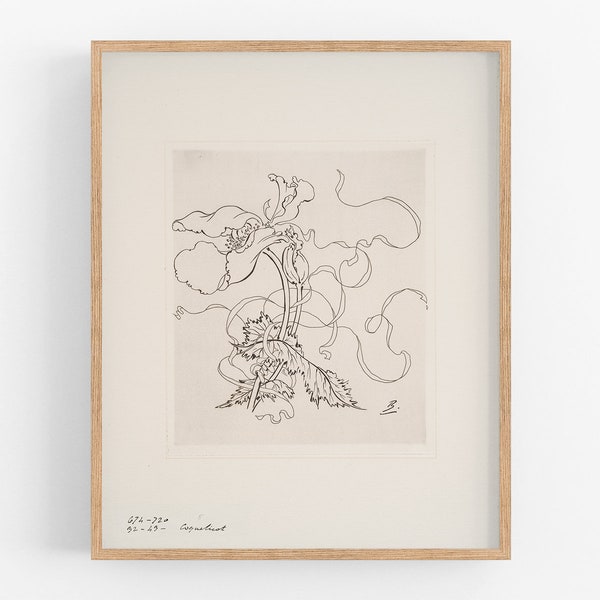Schizzo di fiore in porcellana francese con bordo ampio, stampa artistica n. 1