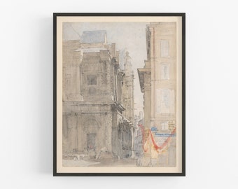 Vintage paris watercolor art / vintage art / paris art / wall decor / european art / architectural art / parisian art / watercolor art