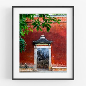 Puerta de una hacienda en la selva tropical de México, impresión fotográfica a color para pared de galería de viajes