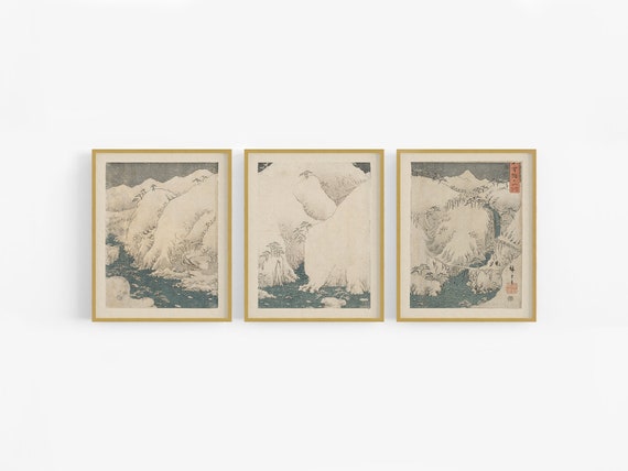 Triptych Set of Three Japanese Mountain Art Prints / Art