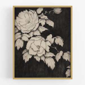Japanese Peonies Engraving Art Print /  Art /  Flower Art / Flower Art / Farmhouse Decor / Peony Art / B&W Art / Wall Decor