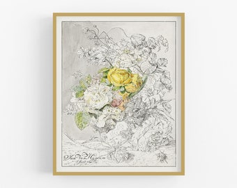 Flower arrangement art print  / botanical art / vintage botanical / farmhouse art / flower art / wall decor / vintage flower art / art