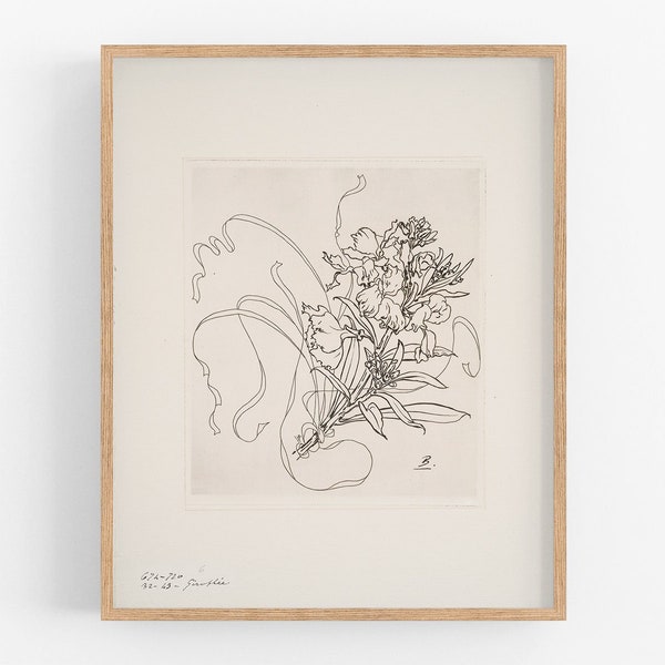 Schizzo di fiore in porcellana francese con bordo ampio, stampa artistica n. 2
