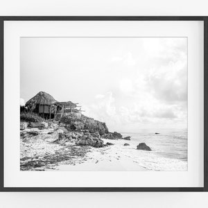 Tulum, Mexico, strandreisfotografie, zwart-witfoto aan de muur galerij