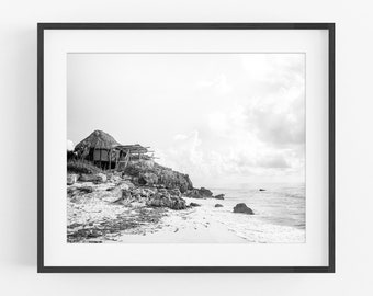 Tulum Mexico Beach Photo / Beach Photos / Black and White Photography / Travel Photography / Tropical Art / Wall Decor / Beach Art