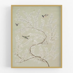 Chinese Birds and Foliage Chinoiserie Art Print in Green