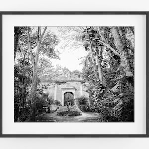 Mexico Tropical Jungle Hacienda Exterior, Travel Gallery Wall B&W Photo Print