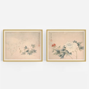 Set of Two Chinese Flower Prints /  Print / Botanical Art / Asian Art / Chinese Art / Flower Art / Chinoiserie / Wall Decor / Art