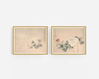 Set of Two Chinese Flower Prints / Vintage Print / Botanical Art / Asian Art / Chinese Art / Flower Art / Chinoiserie / Wall Decor / Art