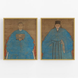 Set of Two Vintage Chinese Portrait Art Prints / Vintage Art / Wall Decor / Asian Art / Chinoiserie Art / Asian Portrait / Chinese Portrait