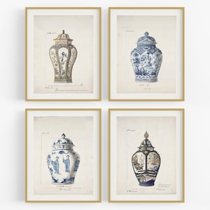 Set of Four French Chinoiserie Ginger Jar Art Prints /  Art / French Art / Wall Decor / Asian Art / Chinoiserie Art / Chinoiserie