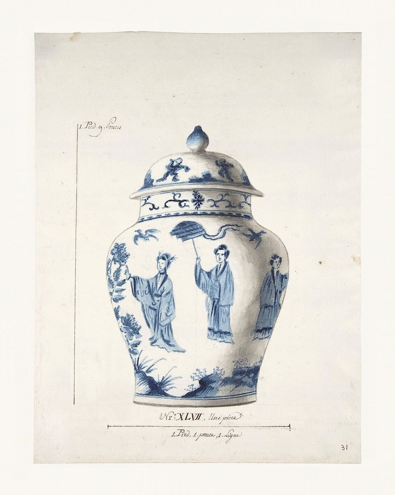 Blue French Chinoiserie Vase Ginger Jar Art Prints - Set of Two - Etsy