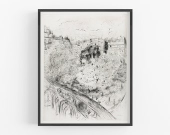 Montmartre france etching art print / vintage art / europe art / wall decor / vintage paris art / france art / paris art / french art