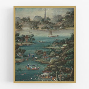 China Village Scene Chinoiserie Landscape Painting Art Print