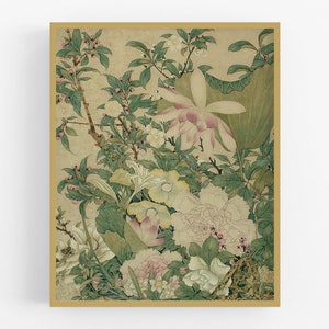 Flowers in Greens and Pinks, Chinoiserie Art Print